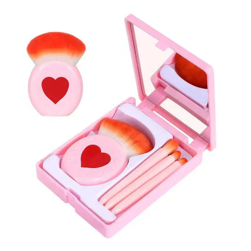 2022 Synthetic Heart Shape Foundation Eyeshadow Kids Make up Brushes Cute Makeup Brush Set With Mirror