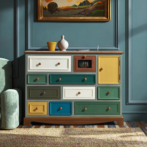 Cómoda de Madera Maciza Estilo Antiguo Americano con Diez Cajones, Cómoda Decorativa Vintage para Dormitorio o Sala de Estar - Product Image 5