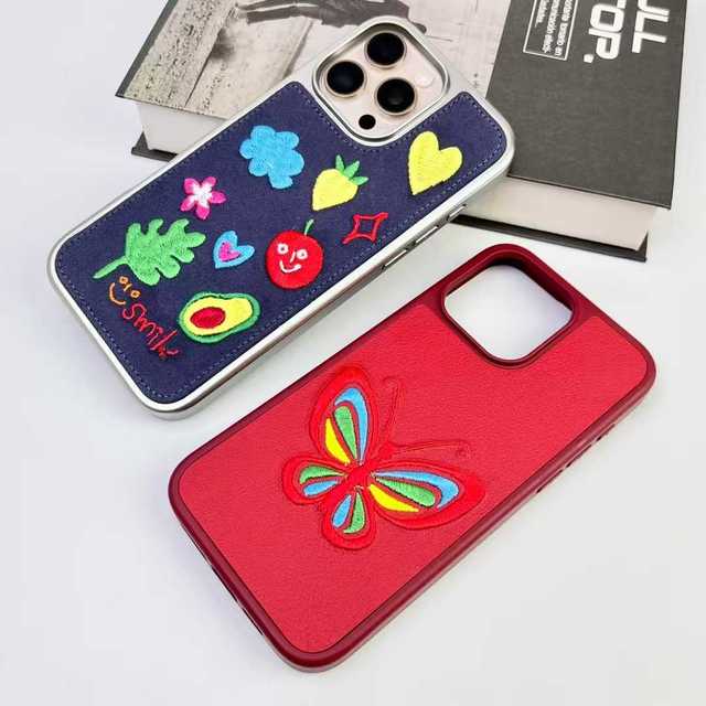 Custom Embroidered Premium PU Leather PC Shell Phone Case | 3D Stitching Texture | Shockproof Soft Grip Vibrant Color Design |