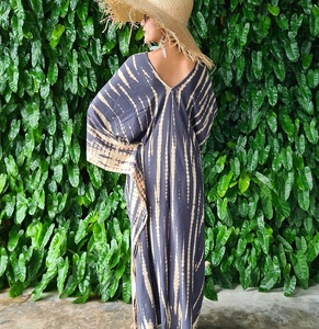 Resort Cover up Women's V-Neck Letter Pattern Soft Fabric Handmade Long <b>Kaftan</b> 1 Piece - Product Image 3