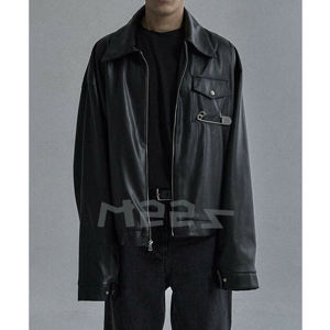 定制皮革黑色拉链皮革摩托车夹克战斗机飞行员皮夹克男 - Product Image 4