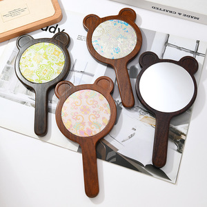 <b>Cute</b> Retro New Chinese Style Song Dynasty Mirror Handheld <b>Cute</b> <b>Bear</b> Wooden Makeup Mirror - Product Image 1
