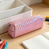 Vente directe d'usine, trousse à crayons en cuir à motif serpentin de style coréen, effet laser, personnalisable, organiseur de papeterie