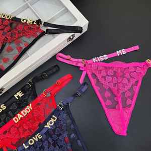 Tanga de Encaje con Letra de Cristal Personalizada, Bragas Bikini de Cintura Baja, Joyería Corporal Sexy para Regalo de <span class=keywords><strong>Esposa</strong></span> - Product Image 5