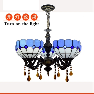 Tiffany Baroque Style Chandelier Light Blue Stained <strong>Glass</strong> <strong>LampShade</strong> 5 Lights <strong>Pendant</strong> Light for Living Room Bedroom Hotel - Product Image 6