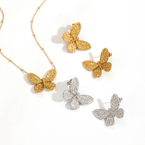 Conjunto de aretes y collar de acero inoxidable con diseño de mariposa para mujer, regalo de joyería de moda. - Product Image 4