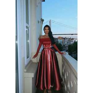 Burgundy Empire Waist Strappy Ball <b>Gown</b> Formal XS Size Evening Dress with Tulle Sequined Decoration High Slit Long <b>Floor</b>-<b>Length</b> - Product Image 3