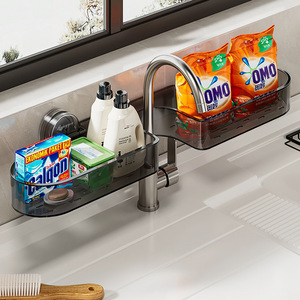 Étagère murale de salle de bain en plastique à ventouse pour lavabo, miroir et robinet - Product Image 2