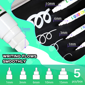 Offerta di Fabbrica: Set di 5 Pennarelli a Gesso Liquido <span class=keywords><strong>Bianco</strong></span> Non Tossici, Senza Polvere, <span class=keywords><strong>per</strong></span> Finestre e Vetro - Product Image 4