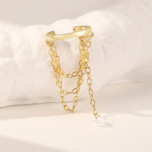 Boucle d'oreille à clip en argent sterling S925 doré, non percée, pour femme, vente en gros - Product Image 2