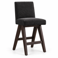 Tabouret de bar haut avec dossier, revêtement en tissu texturé noir, pieds en bois en forme de A, chaise de bar pour la maison, la cuisine, le café