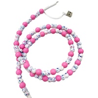 Kabel Pengisian Daya Cepat Tipe-C Motif Bunga Warna-warni Gaya Hawaii Trendi dengan Manik-manik Bulat untuk Penggunaan Ponsel & Komputer
