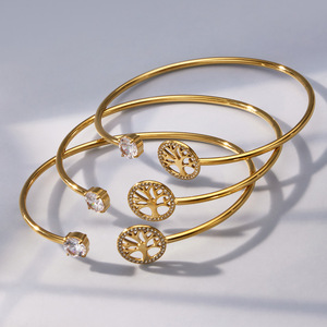 Pulsera de Zirconia Life Tree con Diseño de Mariposa para Mujer, Joyería Personalizada Abierta y Ajustable, Banda de Acero Inoxidable Chapada en Oro de 18K - Product Image 5