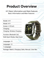 Montre connectée HYK H11 IP68 avec carte SIM, suivi d'activité, fréquence cardiaque, oxygène sanguin, boussole, sports de plein air, charge sans fil