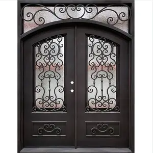 Door Wrought Iron Glass Door Double Entrance Door