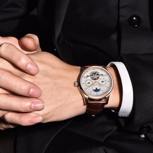 LIGE 6826 Classic Mens Retro Watches <b>Automatic</b> Mechanical Watch Tourbillon Clock Genuine Leather Waterproof <b>Wristwatch</b> - Product Image 6