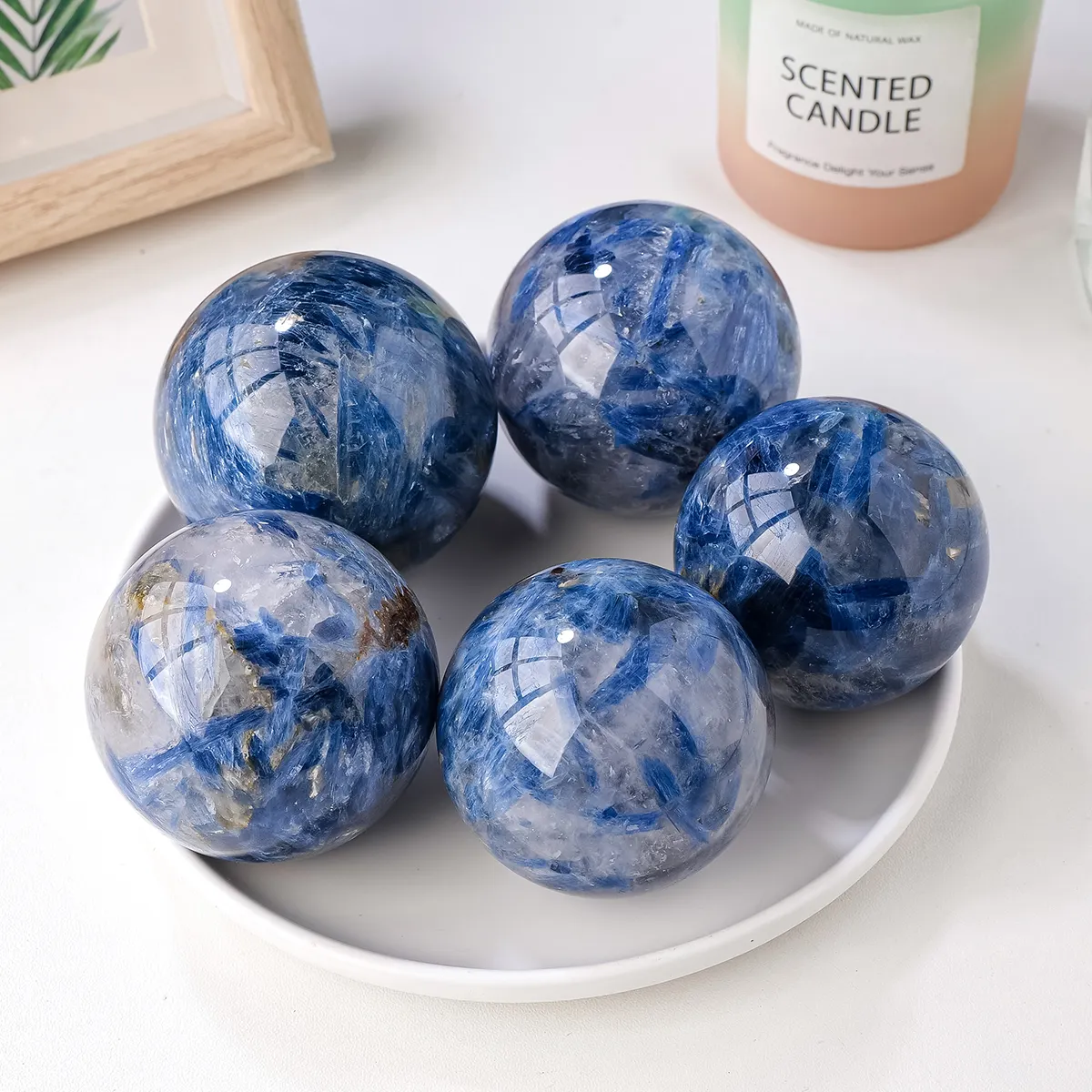 Bán Hot pha lê tự nhiên Balls quý đá quý Healing Stones màu xanh Kyanite Sphere đối với trang trí