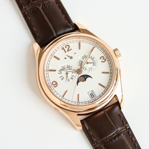 Montre automatique de luxe pour homme en or rose 39 mm, cadran <span class=keywords><strong>crème</strong></span>, affichage de la réserve de marche, calendrier annuel, phase de lune, bracelet en <span class=keywords><strong>cuir</strong></span> - Product Image 2