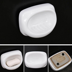 Porte-savon mural en céramique ovale, design minimaliste avec drainage automatique pour salle de bain - Product Image 4