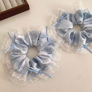 Élastiques à cheveux bleus en satin français avec nœuds – Accessoires mignons pour cheveux - Product Image 4