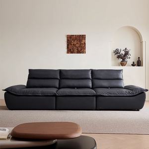 Zayshine - Juego de Sofás Modulares de Cuero Negro de Lujo Moderno Italiano para Sala de Estar, Sofá Funcional de 3 Plazas con Profundidad de Asiento Ajustable para Villa - Product Image 2