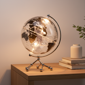 Wellfun HD Globe transparent rotatif avec lampe sur pied en métal Globes de décoration géographique - Product Image 1