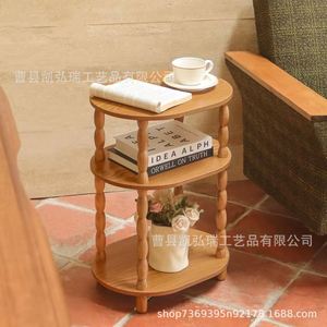Retro-style wooden multi-tiered storage rack for home living room, decorative floor-standing wooden storage <b>shelf</b> next to - Product Image 4