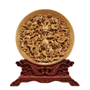 Durable Stylish Hollow Creative Wood Carving Figurine Pattern Round Plate Totem Lacquerware Home Decor GU YI Exquisite J31 Model