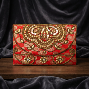 Indian Stylish Boho Cotton Handbag Unisex Colorful Beaded Bow <b>Flowers</b> Traditional Red Designer Bags Fashion - Product Image 4