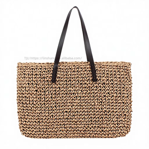 โมริ โฟโต้กระเป๋าสตรีสีทันจิง ความจุขนาดใหญ่ สายสะพายไหล่คู่ ปิดด้วยซิป ทำจากเชือกกระดาษทอ สีพื้น - Product Image 1