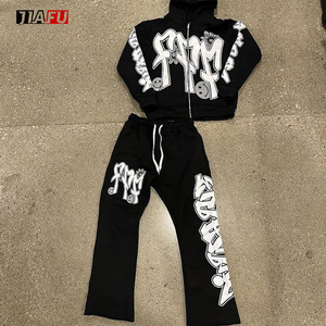 <span class=keywords><strong>Felpe</strong></span> con Zip in bianco e pantaloni della tuta a gamba larga con stampa DTG personalizzati di alta qualità e Set di <span class=keywords><strong>felpe</strong></span> da <span class=keywords><strong>uomo</strong></span> in due pezzi - Product Image 5