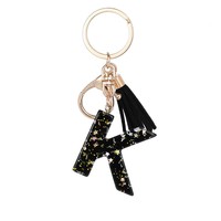 Aanpasbare DIY Epoxyhars sleutelhanger met gouden folie letter alfabet hanger, fruit rechthoek & kattenpatroon ketting, bulk verkrijgbaar
