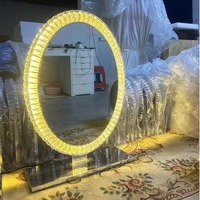 Miroir de maquillage moderne de bureau rond avec interrupteur tactile en métal, éclairage LED réglable et amovible pour coiffeuse, chambre et hôtel