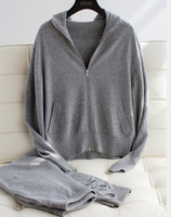 Sweat à capuche laine cachemire femmes pull cardigan haut pantalon long ensemble assorti Sport