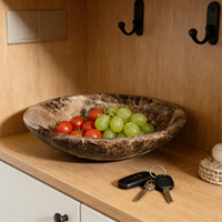 Bol à fruits en marbre naturel classique de luxe, pierre brune, travertin beige, à un seul niveau, décoration pour la cuisine et le salon, vaisselle