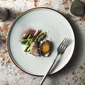 Plato <span class=keywords><strong>de</strong></span> cena <span class=keywords><strong>de</strong></span> cerámica con esmalte <span class=keywords><strong>de</strong></span> punto único japonés, plano italiano, redondo, gris, 7,5/9,5/12 pulgadas - Product Image 4