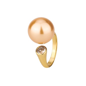 Minimalist Jewelry Eco-friendly Copper Gold Plated Minimalist 14MM Gold Shell Pearl Open Band Rings Women for <b>Gift</b> - Product Image 1