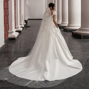 Vestido de Novia Blanco para Mujer, Estilo Princesa, Cuello Redondo, Apliques, Espalda Descubierta, con Cordones, Largo hasta el Suelo, Tallas Grandes - Product Image 3