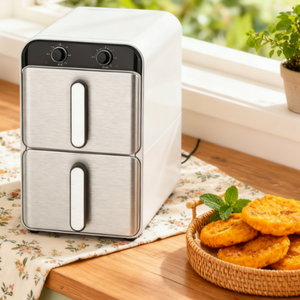 <span class=keywords><strong>Friteuse</strong></span> à air électrique <span class=keywords><strong>double</strong></span> pile de 11 litres Style carré moderne Panier <span class=keywords><strong>double</strong></span> manuel sans huile 1 an pour gril ménage - Product Image 1