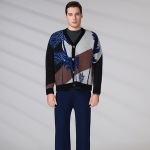 Suéter de Lana Personalizado con Logotipo, Chaqueta de Punto de Manga Larga para Invierno, Cárdigan de Jacquard con Peluche, Suéter de Mohair con Cuello en V para Hombre - Product Image 3