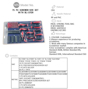 Set obeng pc 75 setelan kombinasi keluarga dengan blister, obeng magnetik t5, set Obeng bintang