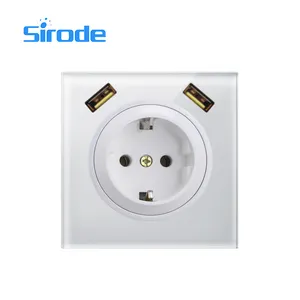Sirode6002シリーズヨーロッパ標準高級ガラスパネルホワイト1ギャングSCHUKOおよび家庭用2 USB電気壁ソケット