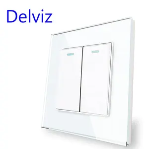 Delviz Toughened Crystal Glass Switch Panel, AC 110V~250V Square 16A Power controller, 2 Gang 2 Way Push Button Wall Lamp Switch