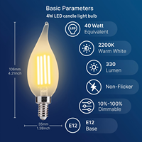 Ampoules LED de style bougie à longue durée de vie CA11 CA35 4W 330LM 2200K E12 E14 E26 E27 B22 à intensité variable pour lustre décoratif