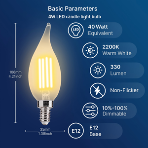CA35 CA11หรี่แสงได้<span class=keywords><strong>4W</strong></span> 330LM 2200K E14 E12 E26 E27ฐาน B22หรี่แสงได้เทียนสไตล์ LED หลอดไฟสำหรับตกแต่งโคมระย้า - Product Image 2