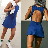 Gaun Sporty Tanpa Lengan Bahan Spandex/Nylon Sejuk dan Bernapas dengan Tali Serut Kasual Fitness Seksi Punggung Terbuka Yoga Tenis Wanita