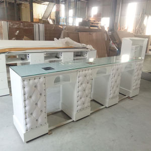 Muebles de salón de manicura con tapa de mármol, mesas de manicura con cajones y botones de cristal de cuero - Product Image 4