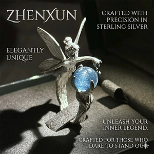 Anillo de Plata Pura Personalizado ZHENXUN, Anillo con Alas de Ángel para Niña, Joyería de Hada con Flores Incrustadas, Aspecto Envejecido Único - Product Image 1