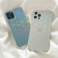 Coques imprimées Cœur pour iPhone 18, esthétique Cœur d'amour pour iPhone 14 15 16 17 Pro, coques de téléphone transparentes à dégradé laser Cœur