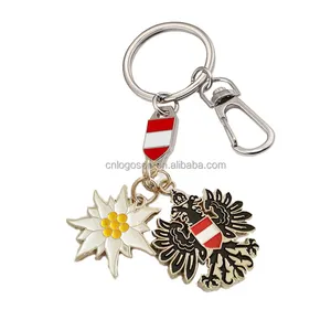 Metal Keyrings High Quality Spinning Austria Souvenir Metal Key Chain Austria Edelweiss Flag Customized Souvenir Vienna Keyrings